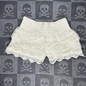 White knit crotchet mini shorts